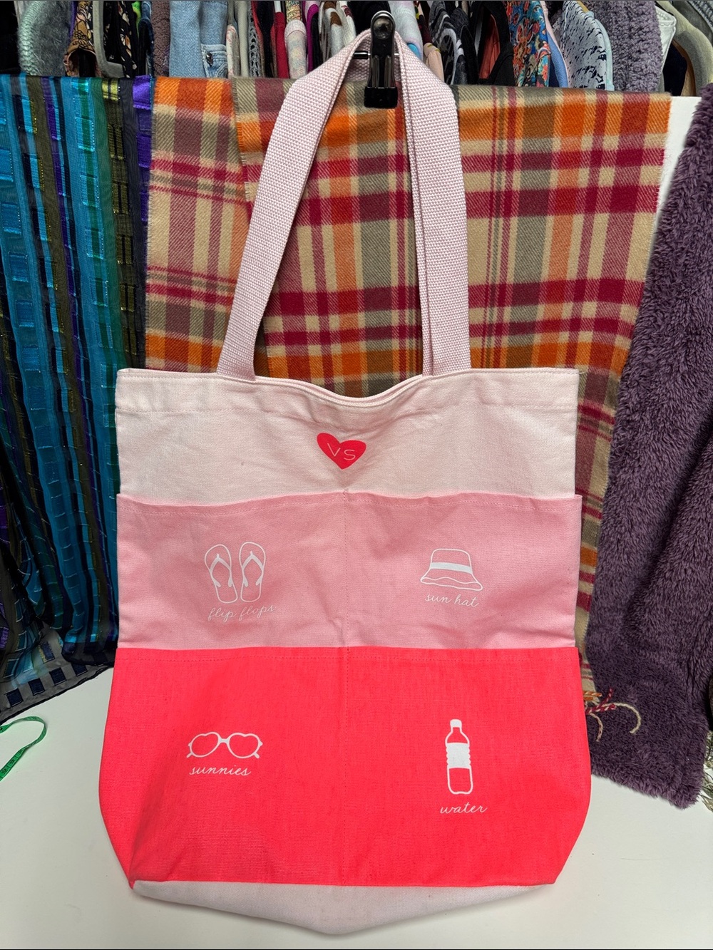 Victoria's Secret Pink Gradient Canvas Tote with Summer Icons